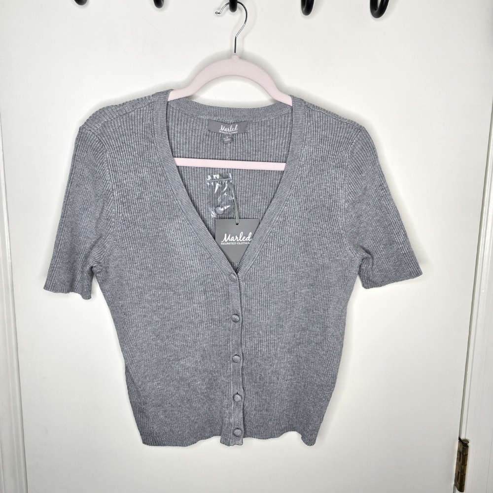 Marled Gray Women's Shortsleeve Cardigan Sweater NWOT Medium